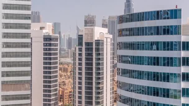 Felhőkarcolók Dubai Business Bay Ben Pénzügyi Negyed Légi Menetrendjében Skyline — Stock videók