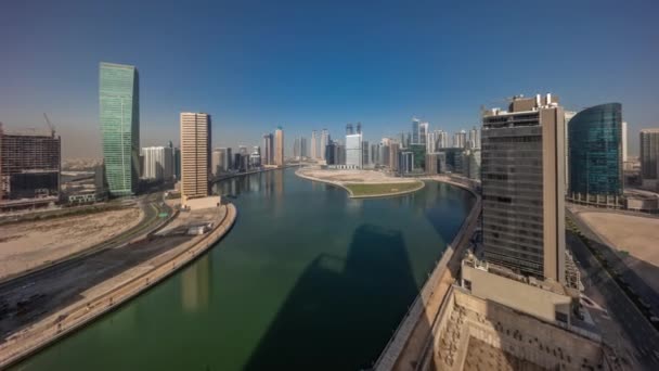 Panorámás Városkép Felhőkarcolók Dubai Business Bay Vízcsatorna Légi Időelapszus Modern — Stock videók