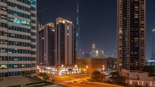Luftpanoramablick Auf Dubai Downtown Und Difc Wolkenkratzer Mit Viel Verkehr — Stockvideo