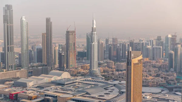 Vista Aérea Das Torres Mais Altas Dubai Downtown Skyline Timelapse — Fotografia de Stock