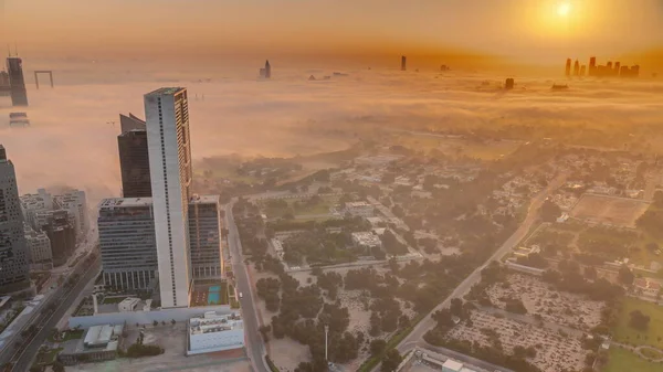 Vily Okrese Zabeel Mrakodrapy Pozadí Anténní Panoramatický Timelapse Během Východu — Stock fotografie