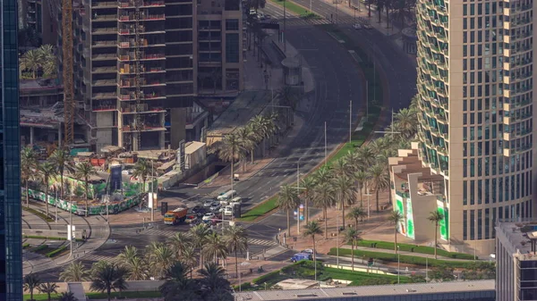 Bussy Traffic Road Intersection Dubai Downtown Aerial Timelapse Many Cars — Stock Photo, Image