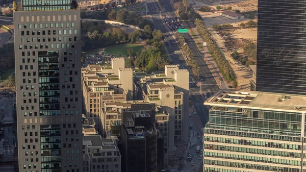 Rascacielos Oficinas Distrito Financiero Timelapse Aéreo Vista Superior Los Hoteles —  Fotos de Stock