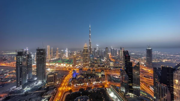 Letecké Panorama Nejvyšších Věží Dubaji Downtown Panorama Dálnice Den Noc — Stock fotografie