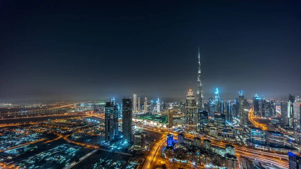 Panorama Aéreo Das Torres Mais Altas Dubai Downtown Skyline Rodovia — Fotografia de Stock