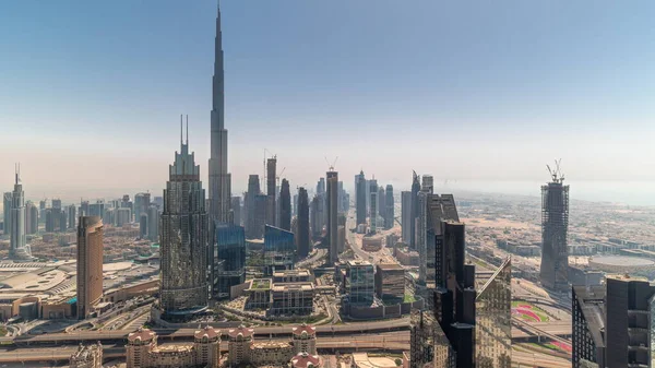 Luchtfoto Van Hoogste Torens Dubai Downtown Skyline Tijdspanne Van Snelweg — Stockfoto