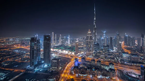 Panoráma Mutatja Légi Kilátás Nyílik Legmagasabb Tornyok Dubai Belvárosában Skyline — Stock Fotó