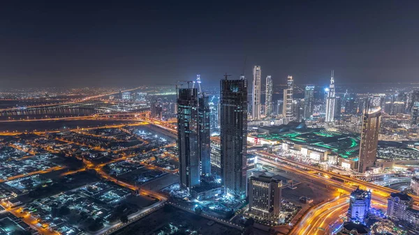 Центр Дубая Масштабным Строительством Жилого Комплекса Видом Строительные Краны Панорама — стоковое фото