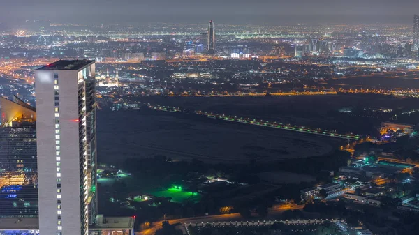 Villas Distrito Zabeel Con Rascacielos Timelapse Noche Aérea Fondo Dubai —  Fotos de Stock