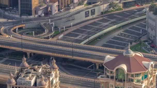 Bussy Traffic Overpass Intersection Dubai Downtown Aerial Timelapse Many Cars — Stock Video