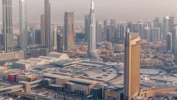 Aerial View Tallest Towers Dubai Downtown Skyline Timelapse Financial District — Stock Video