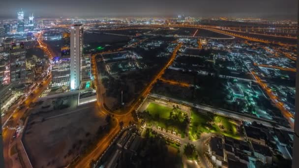 Wille Dzielnicy Zabeel Drapaczami Chmur Tle Panoramicznej Nocy Dubaju Zjednoczone — Wideo stockowe