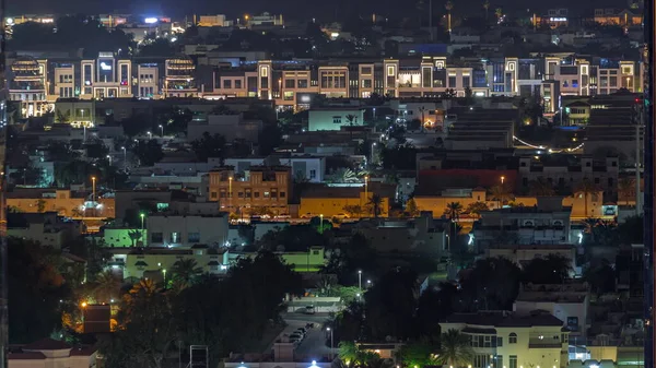 Vista Aérea Casas Apartamentos Villas Dubai Ciudad Noche Timelapse Rascacielos — Foto de Stock