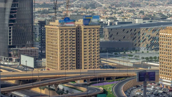 Big Highway Junction Dubai Water Canal Pedestrian Bridge Background Construction — Stock Photo, Image
