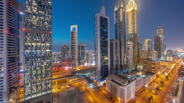 Légi Panoráma Dubai Nemzetközi Pénzügyi Körzet Sok Felhőkarcolók Nap Mint — Stock Fotó