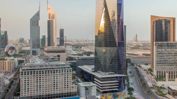 Vista Aérea Del Distrito Financiero Internacional Dubái Con Rascacielos Oficinas —  Fotos de Stock
