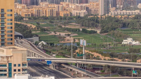 Dubai Barrio Residencial Lujo Con Timelapse Club Golf Vista Aérea —  Fotos de Stock