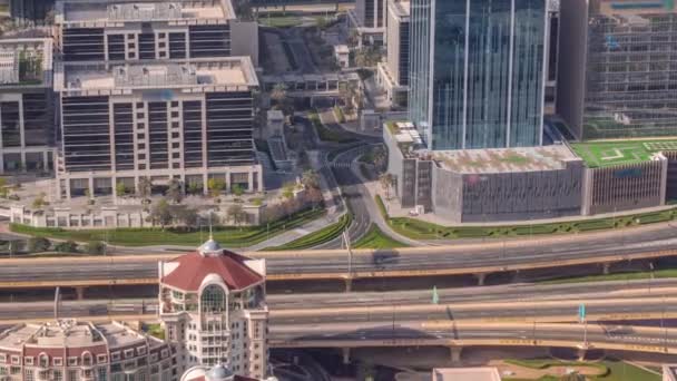 Bussy Traffic Overpass Intersection Dubai Downtown Aerial Timelapse Many Cars — Stock Video