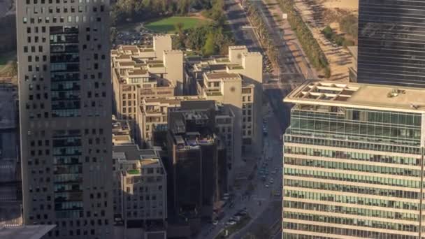 Rascacielos Oficinas Distrito Financiero Timelapse Aéreo Vista Superior Los Hoteles — Vídeos de Stock