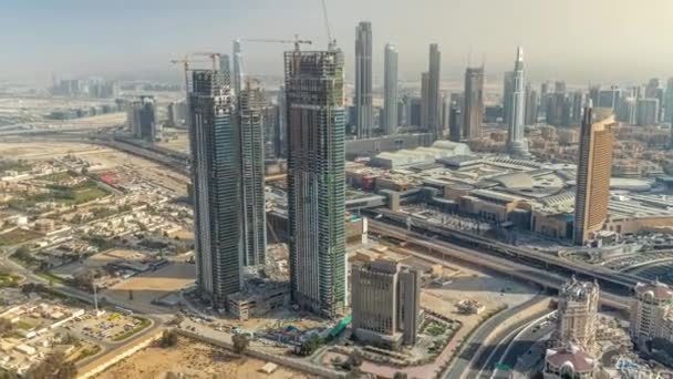 Dubai Centrum Med Storskalig Konstruktion Ett Bostadsområde Med Utsikt Över — Stockvideo