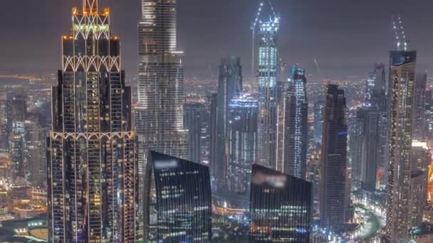 Veduta Aerea Delle Torri Più Alte Dubai Downtown Skyline Notte — Video Stock