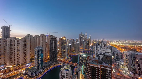 Panorama Various Skyscrapers Tallest Recidential Block Dubai Marina Aerial Day — Stock Photo, Image