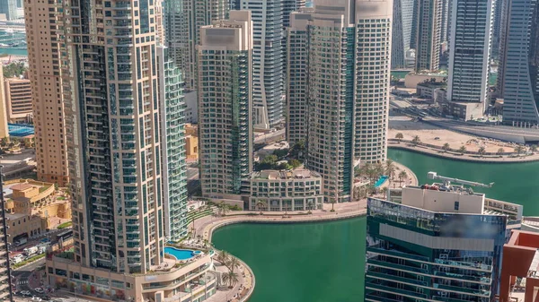 Dubai Marina Vízparti Városi Sétányon Timelapse Felülről Légi Kilátás Modern — Stock Fotó