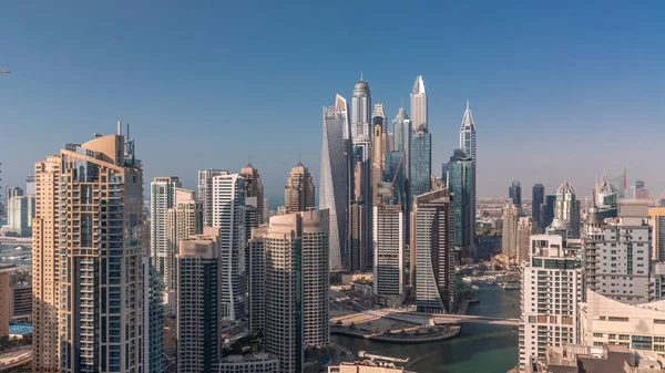 Vista Varios Rascacielos Bloque Recidencial Más Alto Dubai Marina Timelapse — Foto de Stock