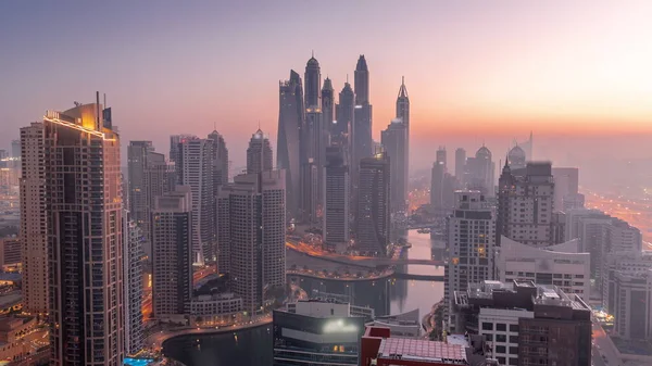 View Various Skyscrapers Tallest Recidential Block Dubai Marina Aerial Night — Stock Photo, Image