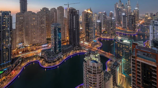 Utsikt Över Olika Skyskrapor Högsta Recidentiella Kvarter Dubai Marina Och — Stockfoto