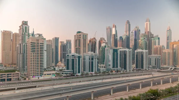 Dubai Marina Bloque Más Alto Rascacielos Timelapse Vista Aérea Desde — Foto de Stock