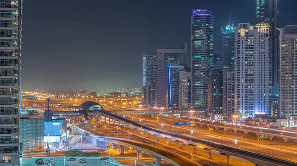 Dubai Marina Wolkenkrabbers Sheikh Zayed Weg Met Metro Spoorlijn Antenne — Stockfoto