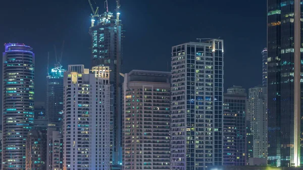 Dubai Marina Skyscrapers Sheikh Zayed Road Metro Railway Aerial Night — Stock Photo, Image