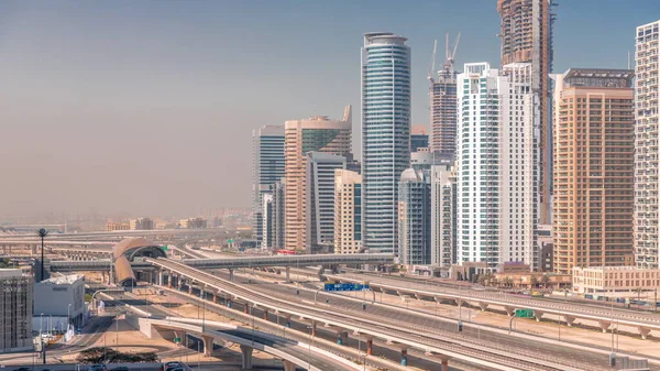 Dubai Marina Wolkenkrabbers Sheikh Zayed Weg Met Metro Spoorlijn Luchtfoto — Stockfoto