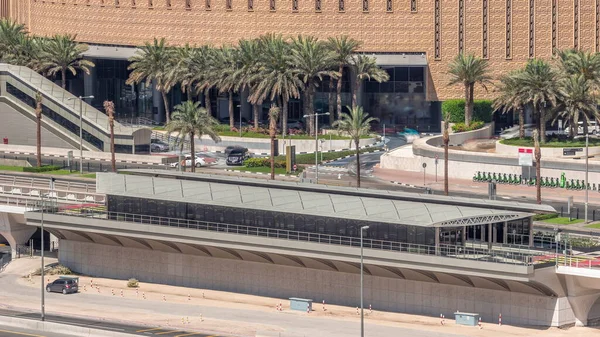 Futuristic Building Dubai Tram Station Shopping Mall Dubai Marina Aerial — Stock Photo, Image