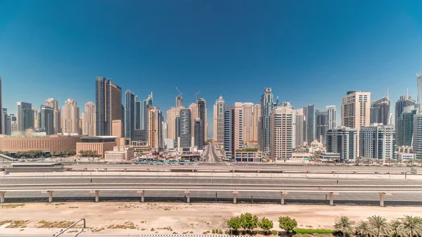 Panorama Dubai Marina Skyscrapers Sheikh Zayed Road Metro Railway Aerial — Stock Photo, Image