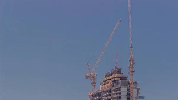 Grattacielo Costruzione Con Gru Timelapse Costruzione Una Nuova Torre Alta — Foto Stock