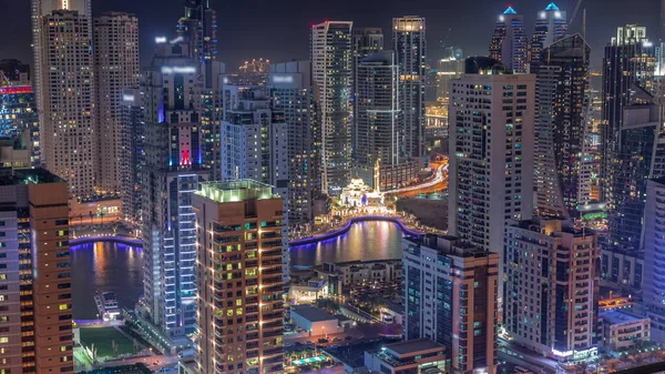 Dubai Marina Skyline Med Mohammad Bin Ahmed Mulla Moské Antenn — Stockfoto