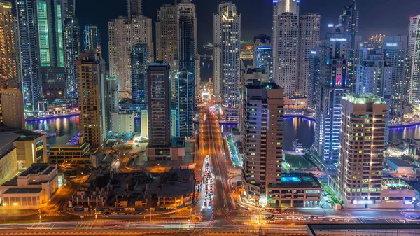 Dubai Marina Jbr Rascacielos Sheikh Zayed Carretera Con Metro Tren —  Fotos de Stock