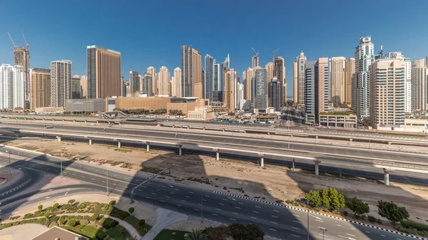 Панорама Показує Хмарочоси Дубай Марина Шейх Заєд Дорогу Метрополітеном Транспорт — стокове фото