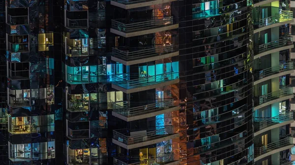 Night View Many Glowing Windows Apartment Residential Tower Timelapse High — Stock Photo, Image