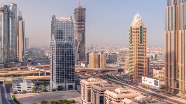Dubaj Město Panoramatický Výhled Metrem Vozy Pohybující Citys Nejrušnější Dálnice — Stock video