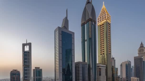 Flygfoto Panorama Över Dubai International Financial District Med Många Skyskrapor — Stockvideo