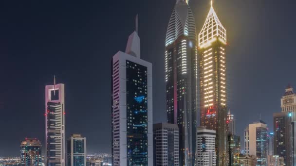 Vista Aérea Del Distrito Financiero Internacional Dubái Con Muchos Rascacielos — Vídeo de stock