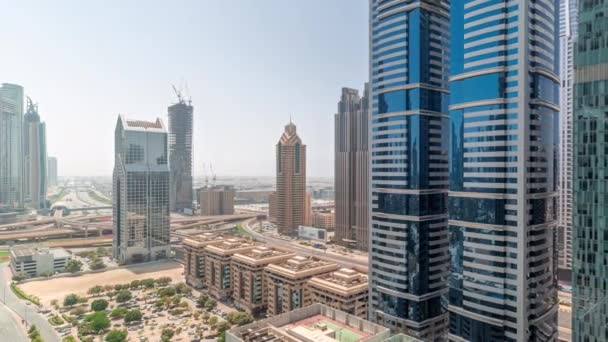 Panorama Powietrzna Dubai International Financial District Wieloma Drapaczami Chmur Timelapse — Wideo stockowe