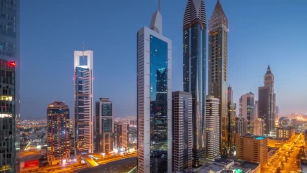 Luftaufnahme Des Dubai International Financial District Mit Vielen Wolkenkratzern Der — Stockvideo