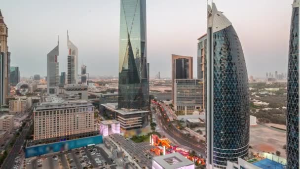 Luftaufnahme Des Dubai International Financial District Mit Vielen Wolkenkratzern Tag — Stockvideo