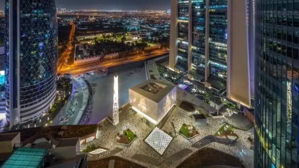 Gate Avenue Strandpromenad Ligger Dubai Internationella Finansiella Centrum Antenn Natt — Stockvideo