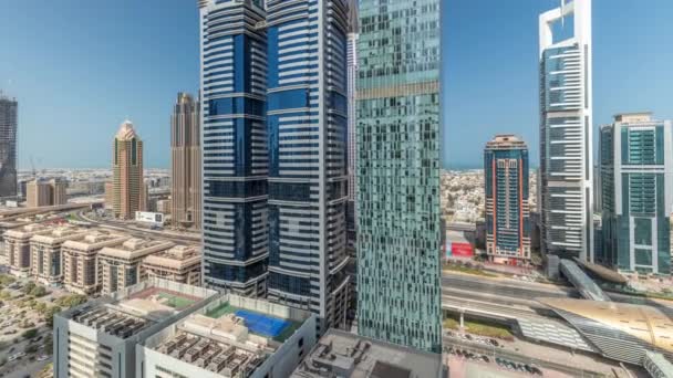 Panorama Montrant Vue Aérienne Quartier Financier International Dubaï Avec Nombreux — Video