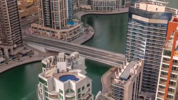 Nabrzeże Dubai Marina Miejska Promenada Timelapse Góry Widok Lotu Ptaka — Wideo stockowe